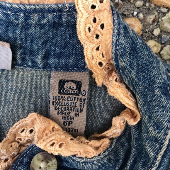 Vtg denim and lace trim prairie top blouse 6p - Picture 4 of 6